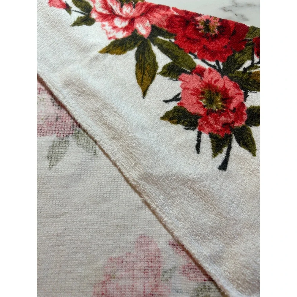 Vintage‎ Floral Terry Cloth Tablecloth Red Pink Peony Botanical Cotton 63x52